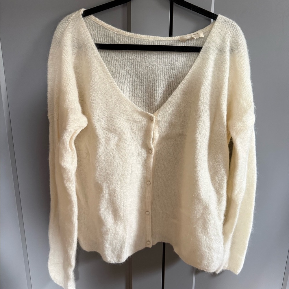 Sézane Barry Cardigan Cream Ecru Mohair Alpaca V-Neck XXXL